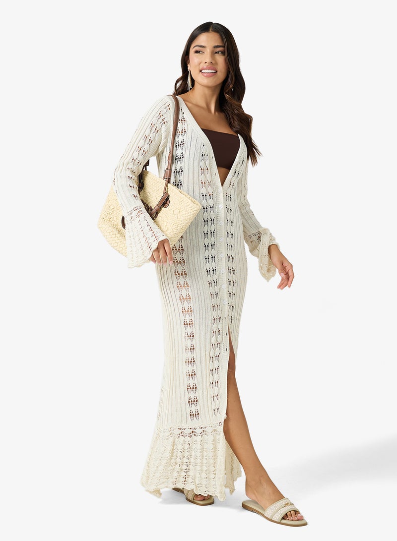 Ginger V Neck Crochet Beach Dress with Slit - Image 4